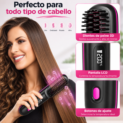 Cepillo alisador inalámbrico, portátil y recargable