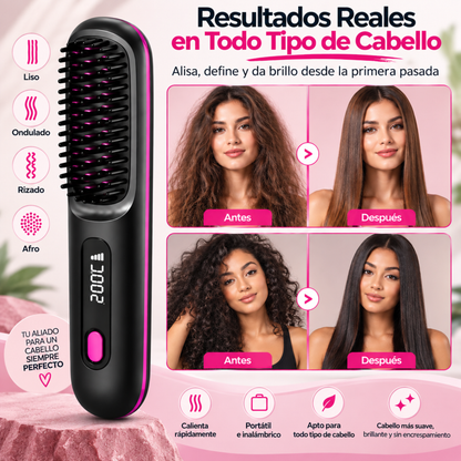 Cepillo alisador inalámbrico, portátil y recargable