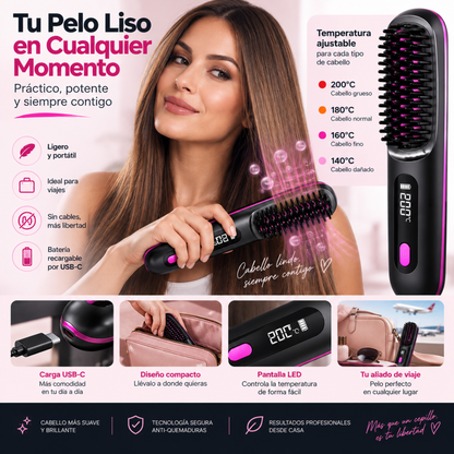 Cepillo alisador inalámbrico, portátil y recargable